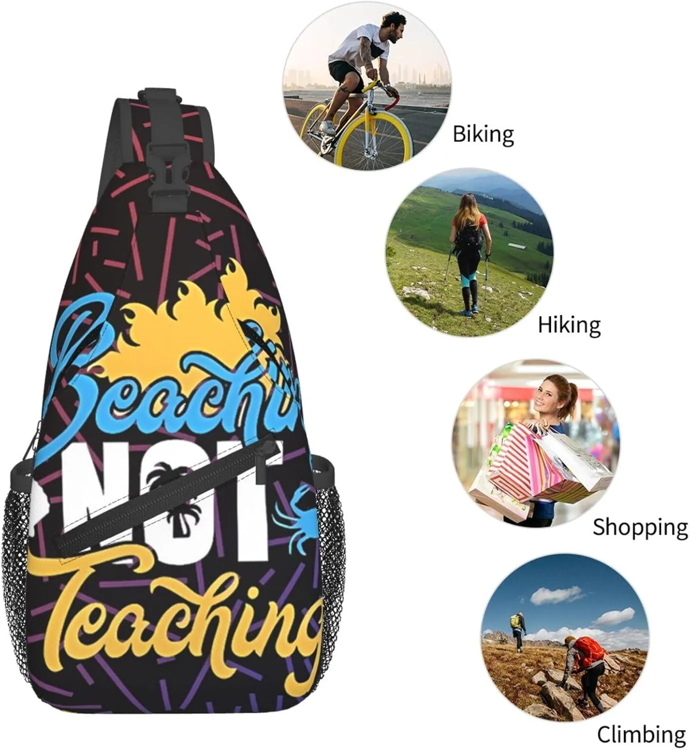 Beaching Not Teaching Small Crossbody Backpack Sling Bag For Men Women Mini One Shoulder Chest Bags Gym Sport Travel Hiking Daypack