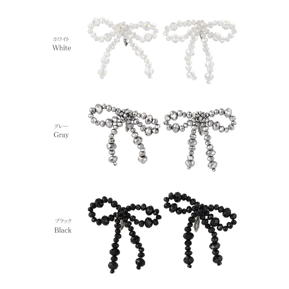 Beaded Bowknot Clip On Earrings