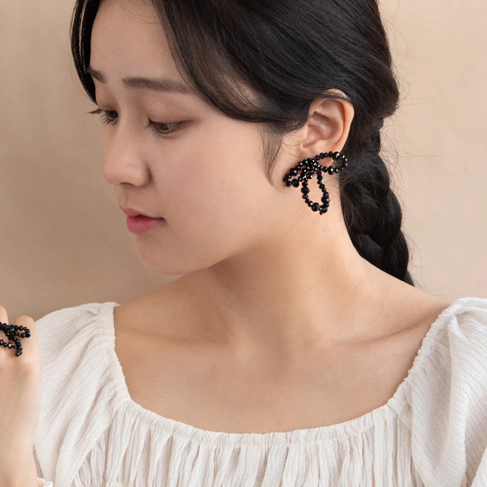 Beaded Bowknot Clip On Earrings