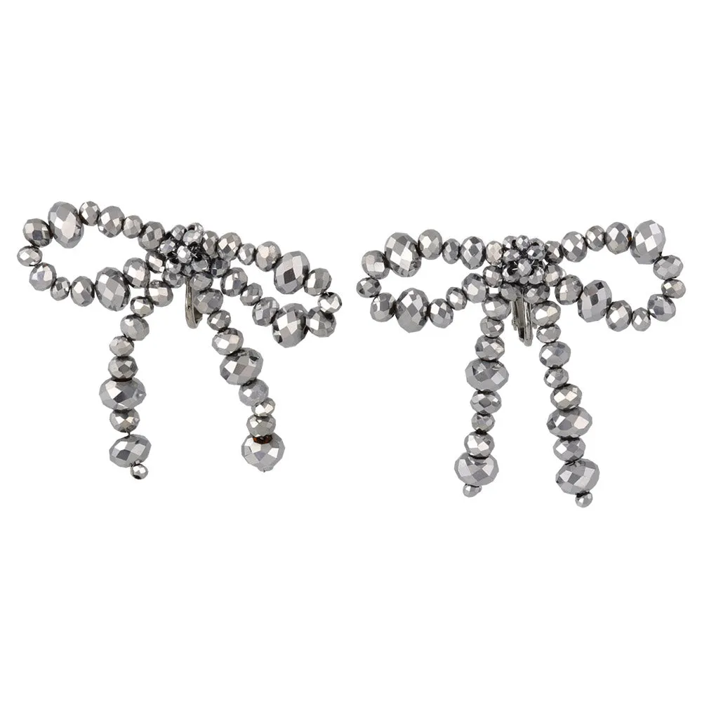 Beaded Bowknot Clip On Earrings