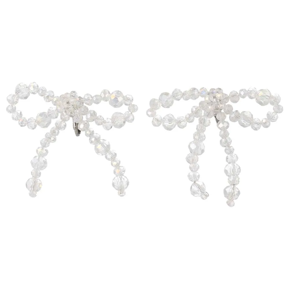Beaded Bowknot Clip On Earrings