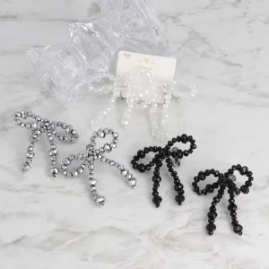 Beaded Bowknot Clip On Earrings