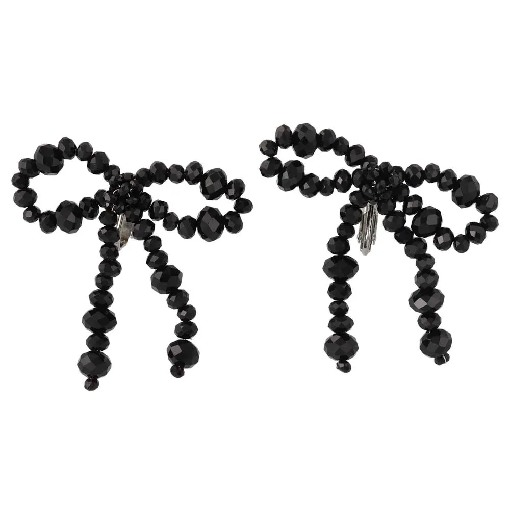 Beaded Bowknot Clip On Earrings