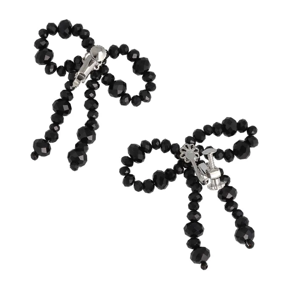 Beaded Bowknot Clip On Earrings