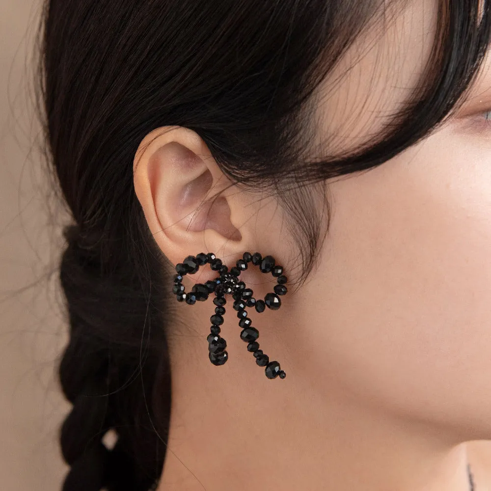 Beaded Bowknot Clip On Earrings