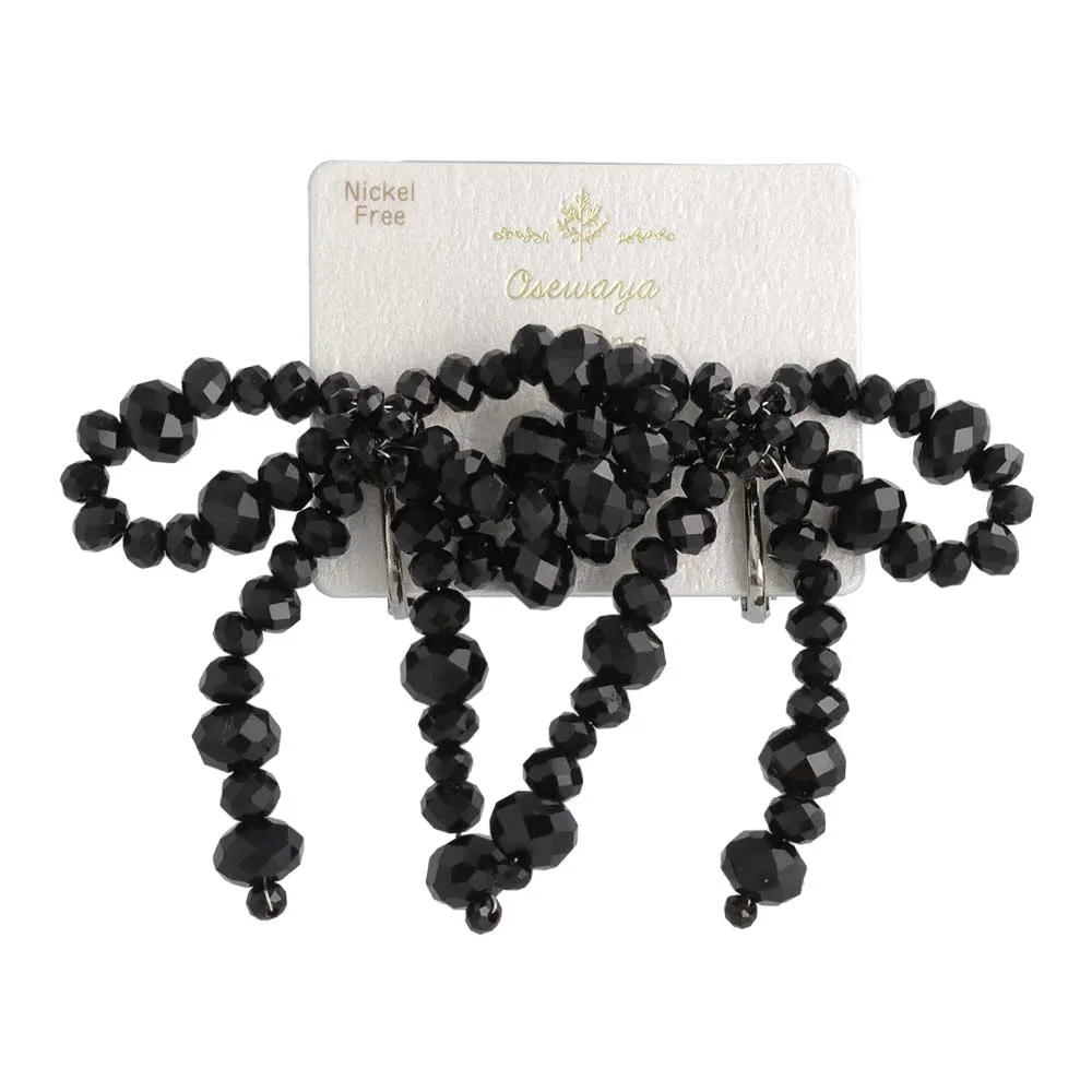 Beaded Bowknot Clip On Earrings