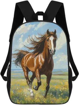 Beautiful Horse Pattern 17 Inch Shoulder Backpack Fashion Laptop Bag Travel Daypack for Camping Hiking