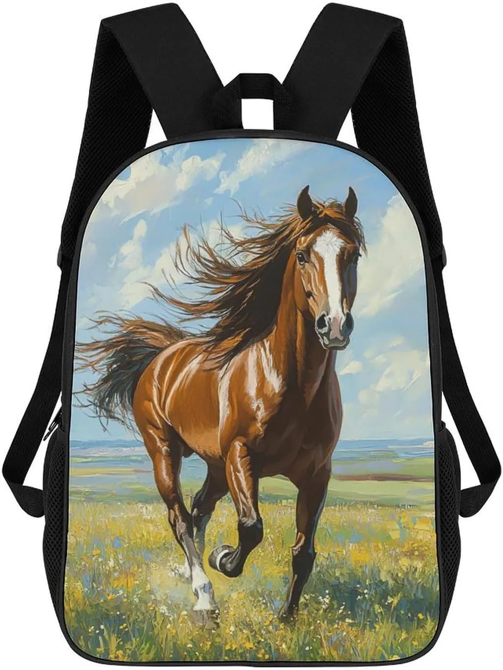 Beautiful Horse Pattern 17 Inch Shoulder Backpack Fashion Laptop Bag Travel Daypack for Camping Hiking