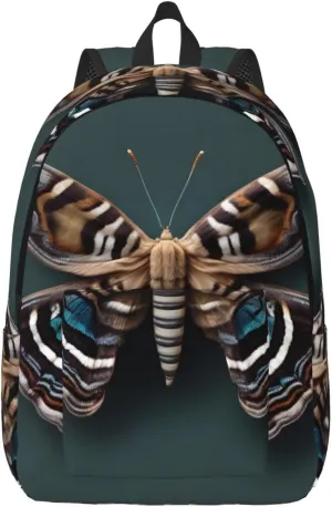 Beautiful Moth Print Canvas Backpack Women,Mens Travel Casual Daypack Bookbag For Laptop Work Travel Hiking