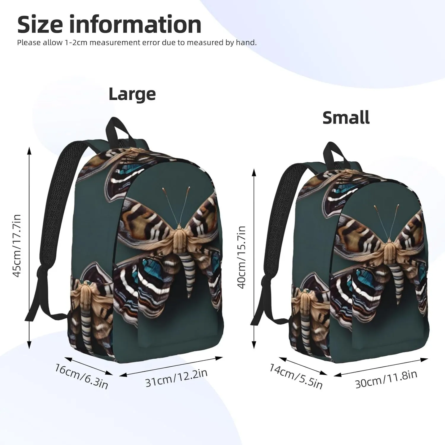 Beautiful Moth Print Canvas Backpack Women,Mens Travel Casual Daypack Bookbag For Laptop Work Travel Hiking