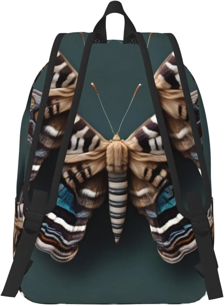 Beautiful Moth Print Canvas Backpack Women,Mens Travel Casual Daypack Bookbag For Laptop Work Travel Hiking