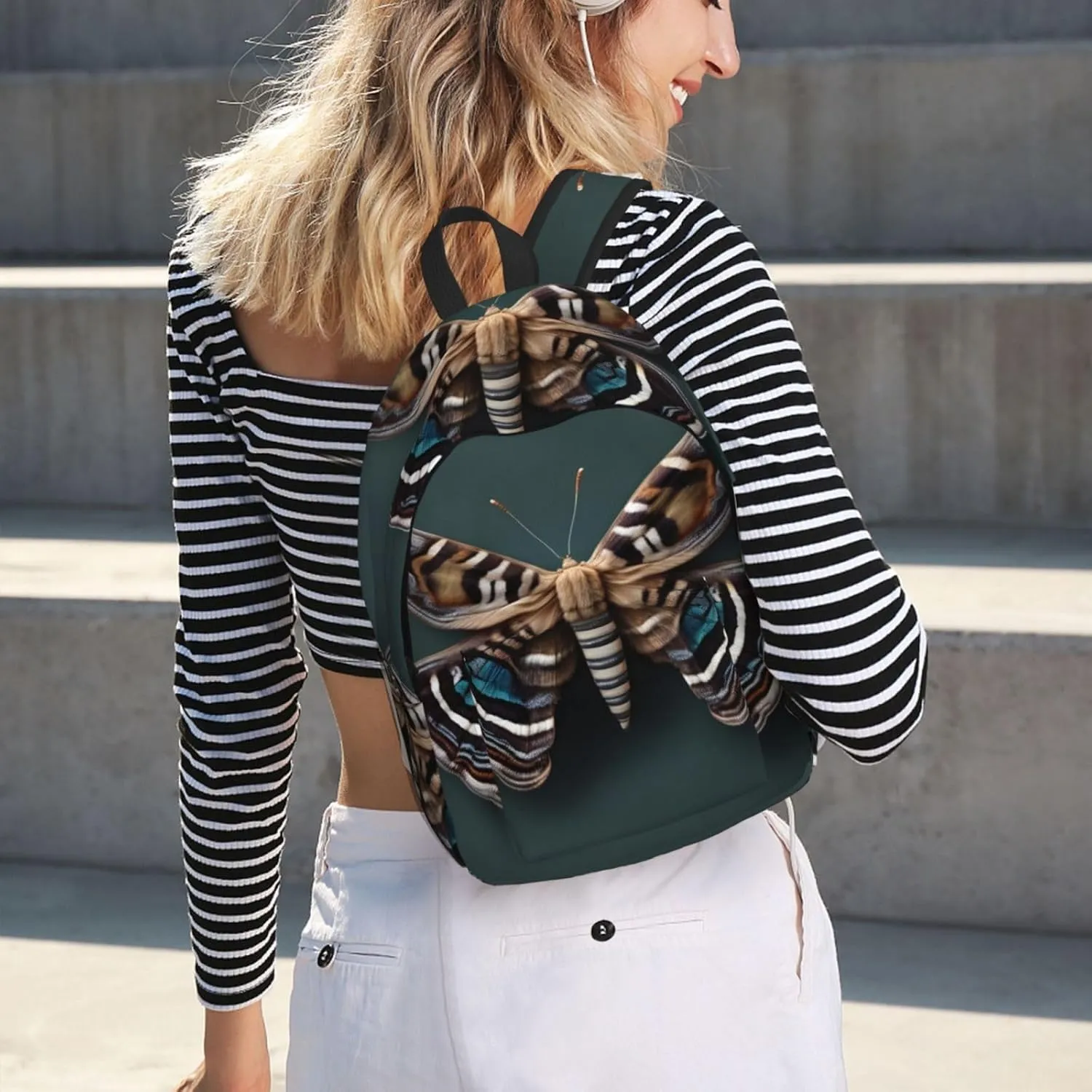 Beautiful Moth Print Canvas Backpack Women,Mens Travel Casual Daypack Bookbag For Laptop Work Travel Hiking