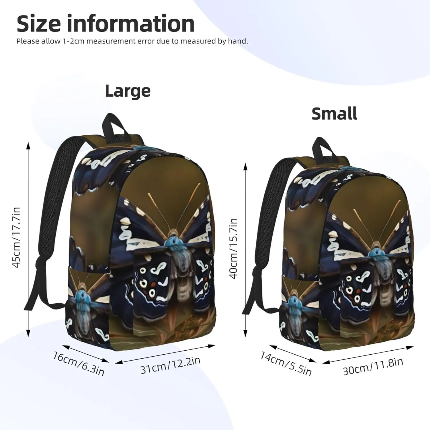 Beautiful Moth Wings Print Canvas Backpack Women,Mens Travel Casual Daypack Bookbag For Laptop Work Travel Hiking