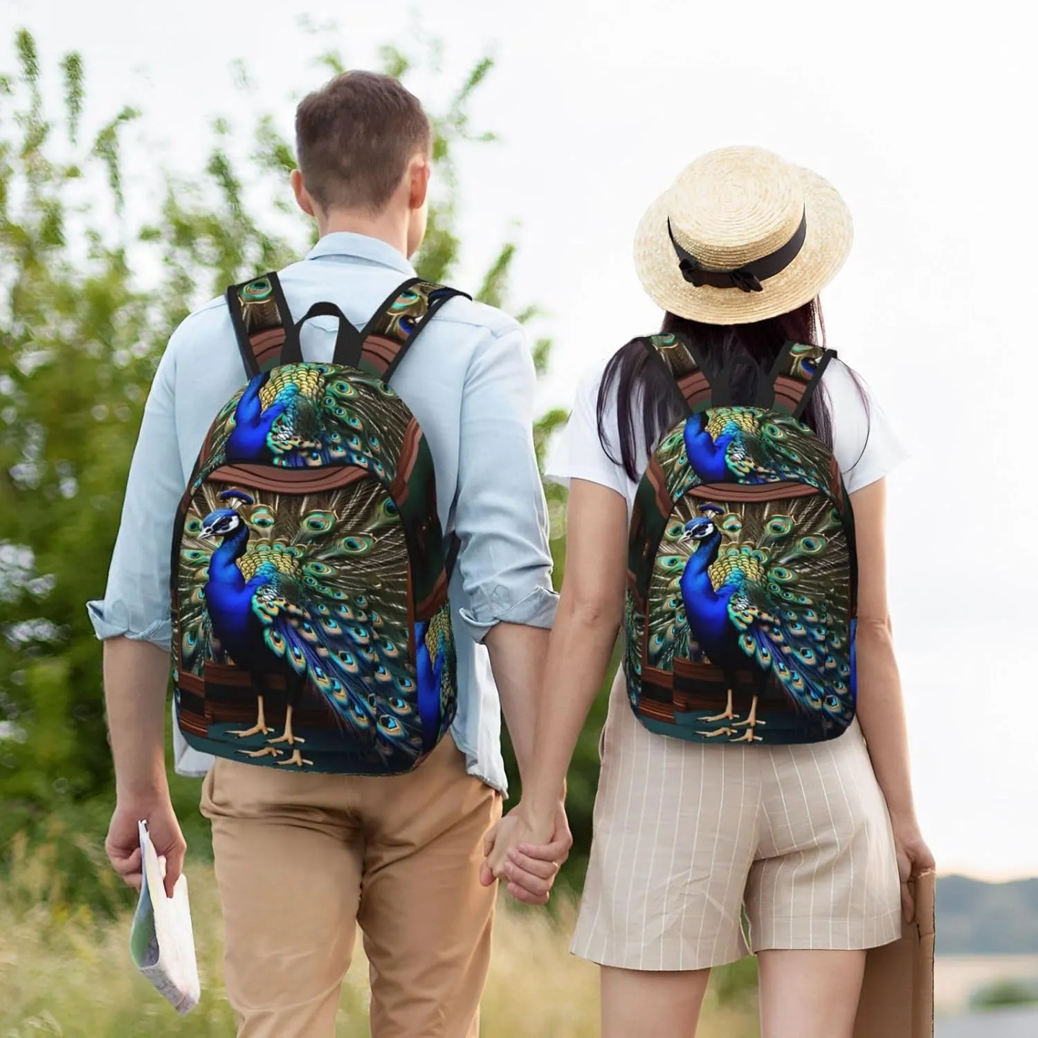 Beautiful Peacock Picture Print Canvas Backpack Women,Mens Travel Casual Daypack Bookbag For Laptop Work Travel Hiking