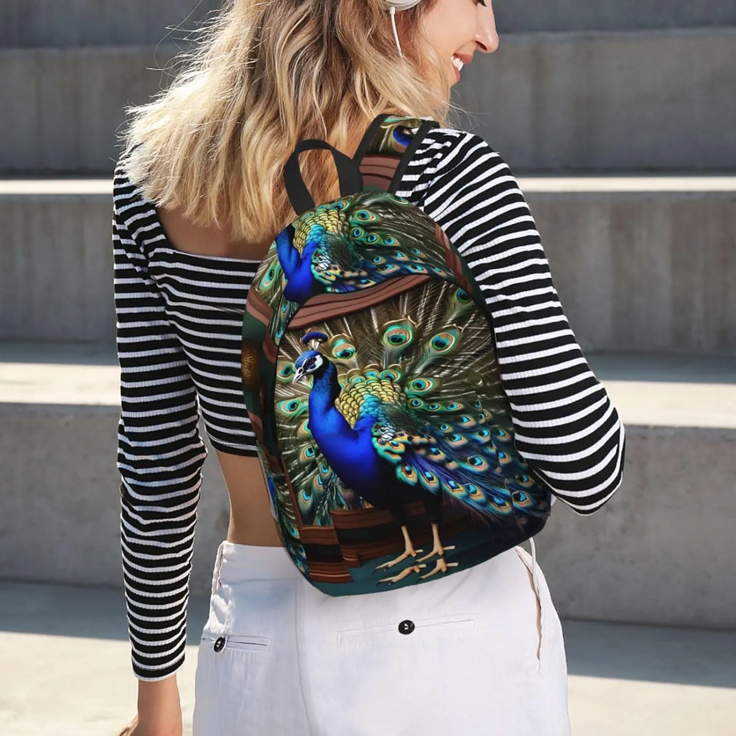 Beautiful Peacock Picture Print Canvas Backpack Women,Mens Travel Casual Daypack Bookbag For Laptop Work Travel Hiking