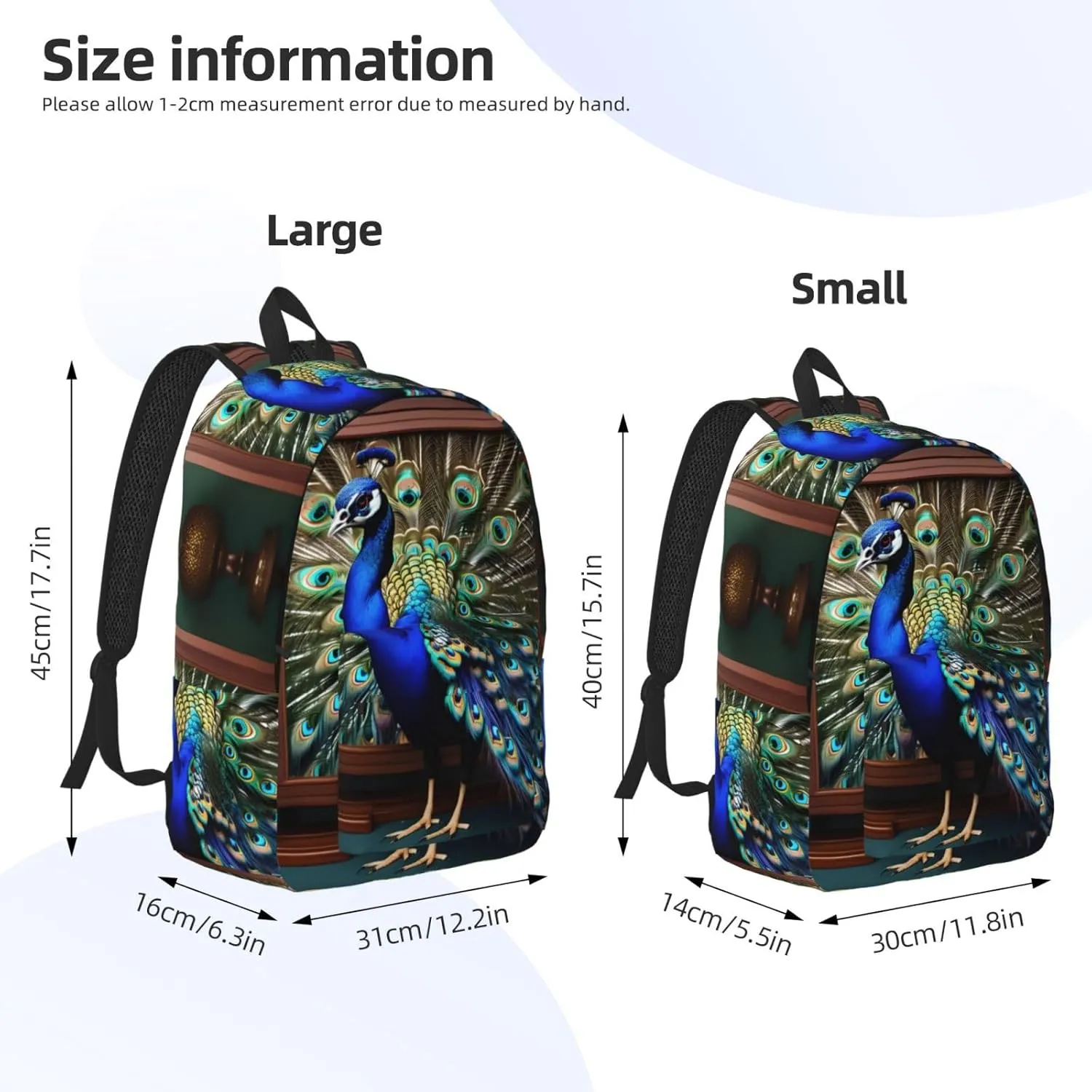 Beautiful Peacock Picture Print Canvas Backpack Women,Mens Travel Casual Daypack Bookbag For Laptop Work Travel Hiking