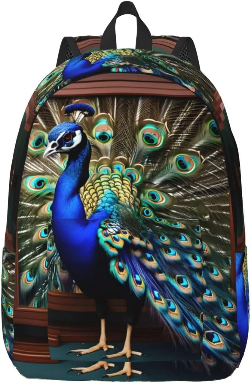 Beautiful Peacock Picture Print Canvas Backpack Women,Mens Travel Casual Daypack Bookbag For Laptop Work Travel Hiking