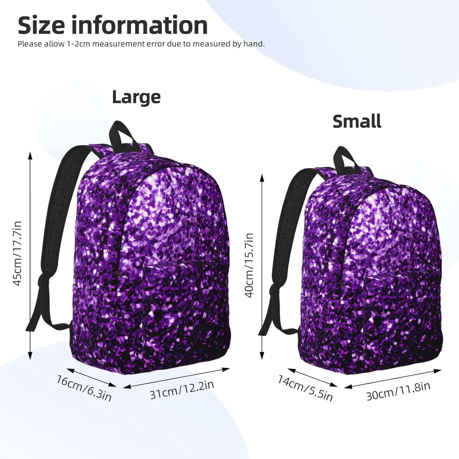 Beautiful Purple Glitter Print Canvas Backpack Women,Mens Travel Casual Daypack Bookbag For Laptop Work Travel Hiking