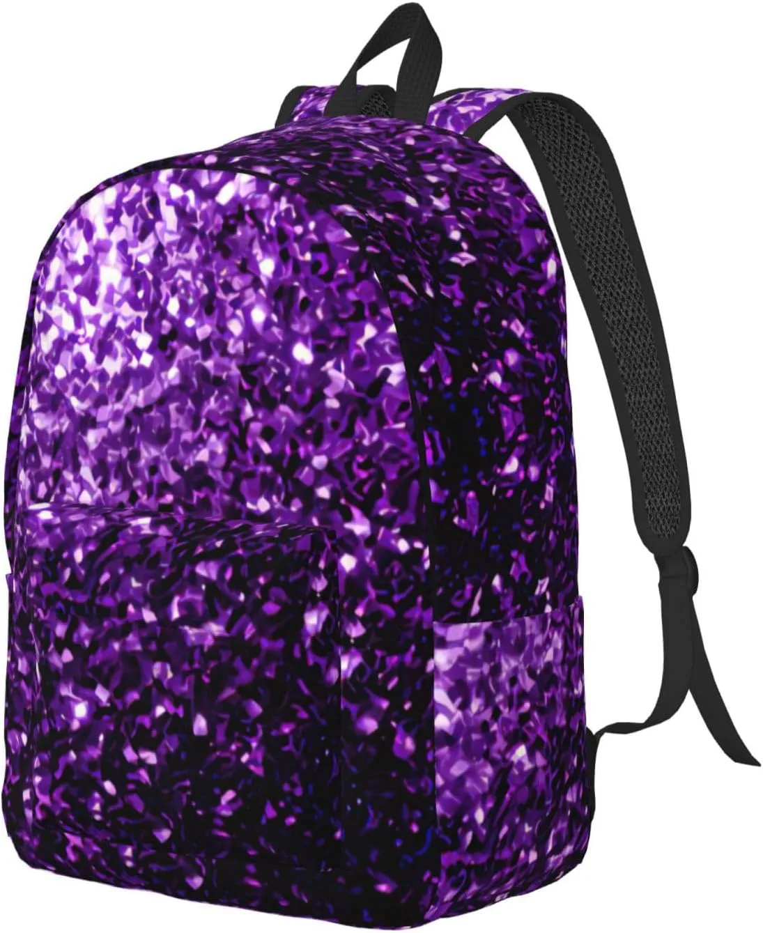 Beautiful Purple Glitter Print Canvas Backpack Women,Mens Travel Casual Daypack Bookbag For Laptop Work Travel Hiking
