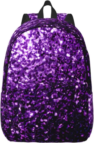 Beautiful Purple Glitter Print Canvas Backpack Women,Mens Travel Casual Daypack Bookbag For Laptop Work Travel Hiking
