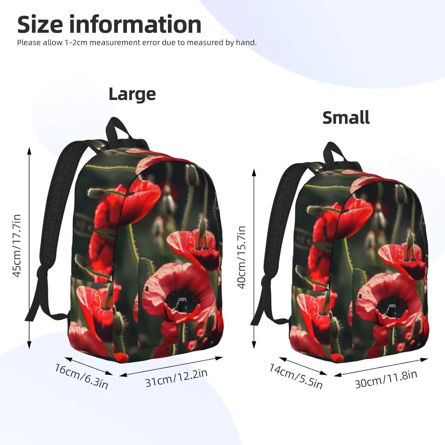 Beautiful Red Poppy Flower Print Canvas Backpack Women,Mens Travel Casual Daypack Bookbag For Laptop Work Travel Hiking