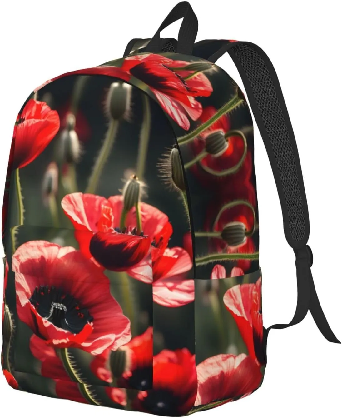 Beautiful Red Poppy Flower Print Canvas Backpack Women,Mens Travel Casual Daypack Bookbag For Laptop Work Travel Hiking