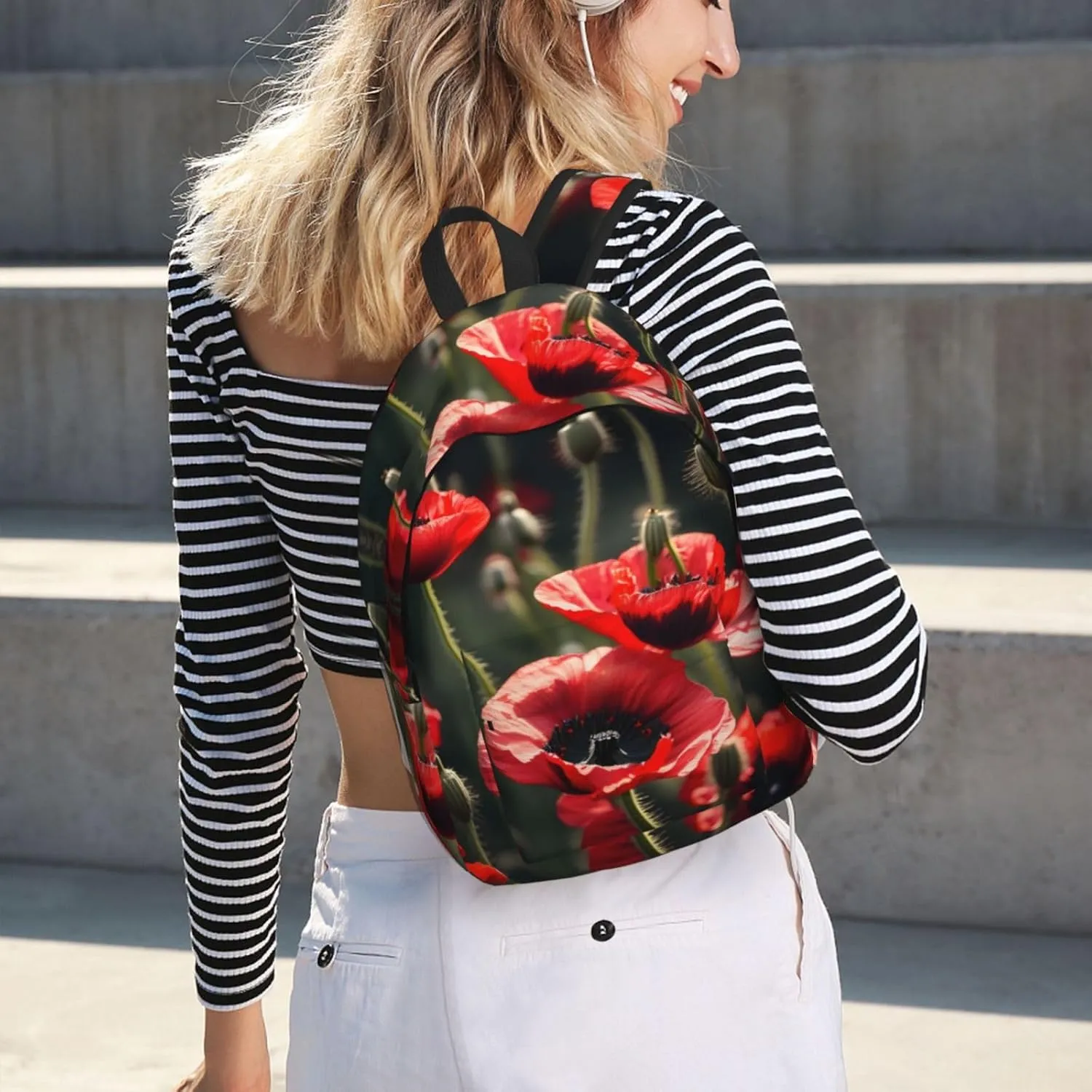 Beautiful Red Poppy Flower Print Canvas Backpack Women,Mens Travel Casual Daypack Bookbag For Laptop Work Travel Hiking