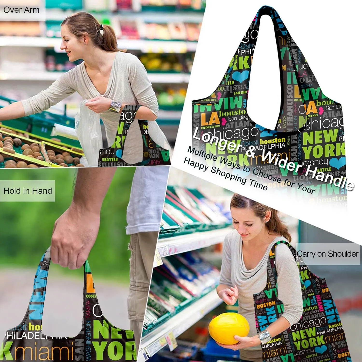 BeeGreen Rolled Up Grocery Bags Reusable Shopping Bags Bulk Foldable for Groceries
