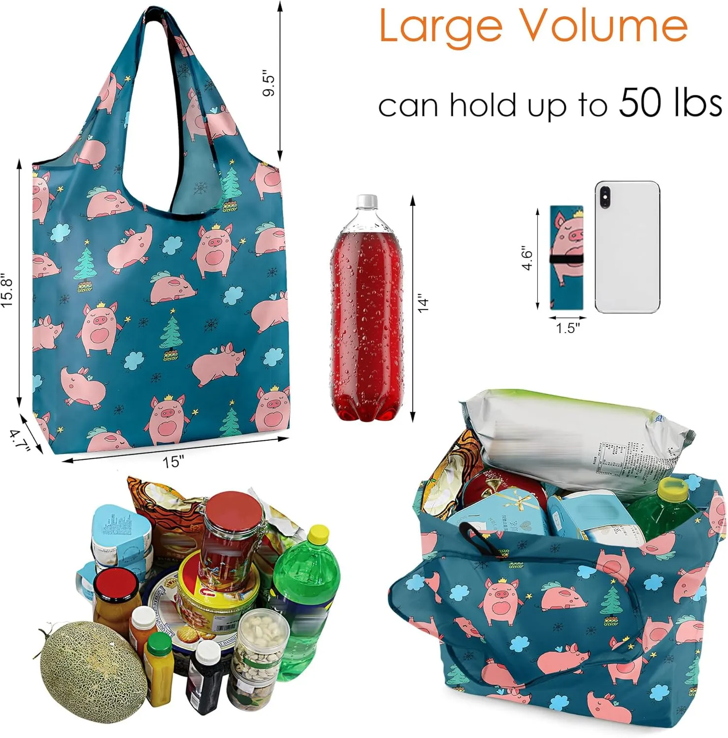 BeeGreen Rolled Up Grocery Bags Reusable Shopping Bags Bulk Foldable for Groceries