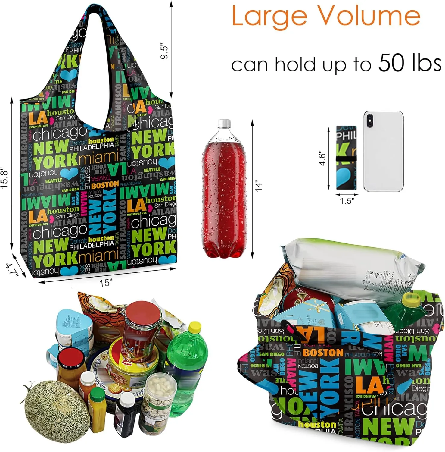 BeeGreen Rolled Up Grocery Bags Reusable Shopping Bags Bulk Foldable for Groceries