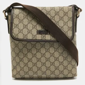 Beige/Brown Signature Coated Canvas Flap Messenger Bag