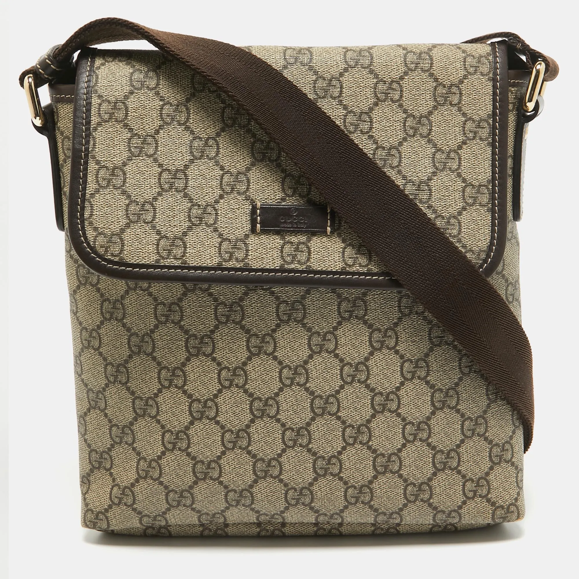 Beige/Brown Signature Coated Canvas Flap Messenger Bag
