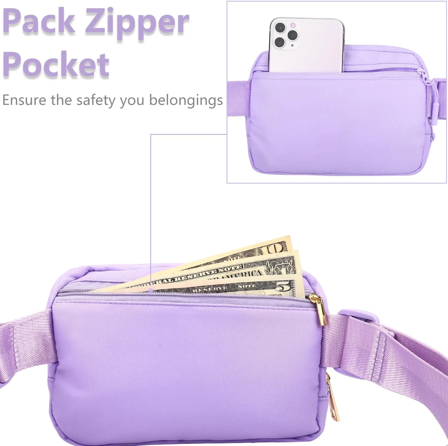 Belt Bag Fanny Pack for Girls - Initial Crossbody Bag for Birthday Gifts for 5 6 7 8 9 10 11 12 13 Year Old Teen Waist Pack Small Travel Essential, Purple, 19.2 inches (strap length), C