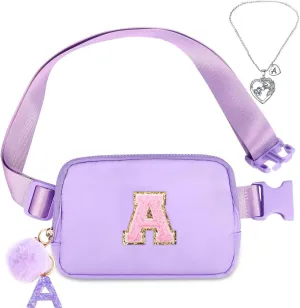 Belt Bag Fanny Pack for Girls - Initial Crossbody Bag for Birthday Gifts for 5 6 7 8 9 10 11 12 13 Year Old Teen Waist Pack Small Travel Essential, Purple, A