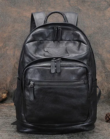 Best Black Gray Leather Rucksack Bag Womens Vintage 16 inches Laptop Backpack Leather School Backpack Purse
