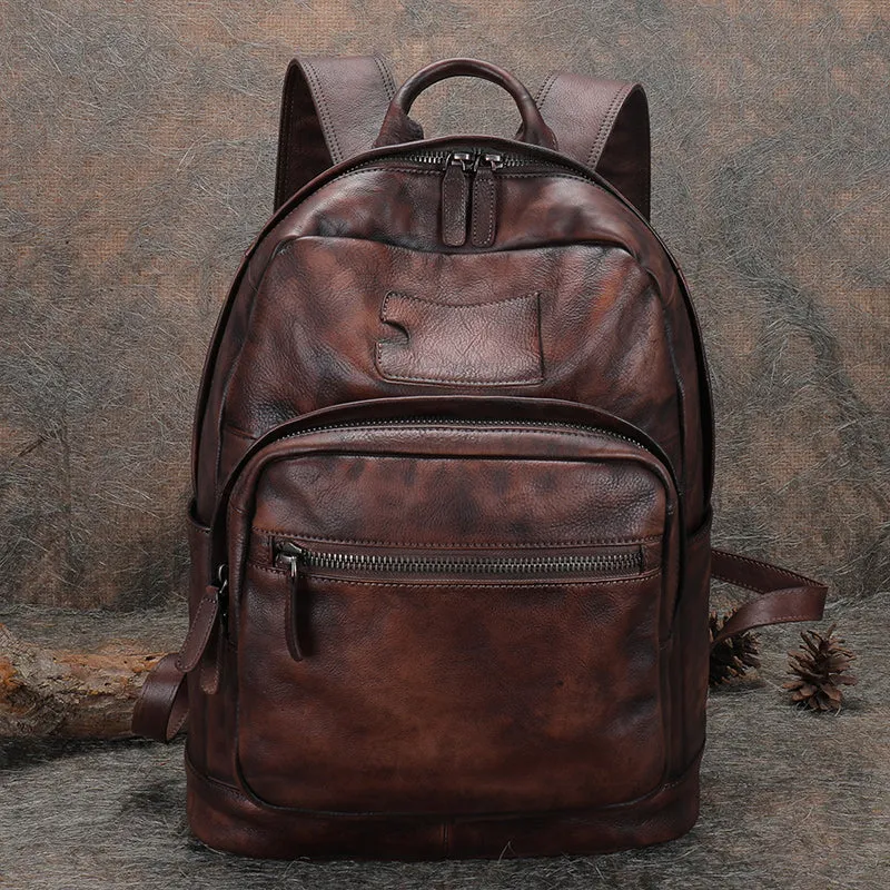 Best Black Gray Leather Rucksack Bag Womens Vintage 16 inches Laptop Backpack Leather School Backpack Purse