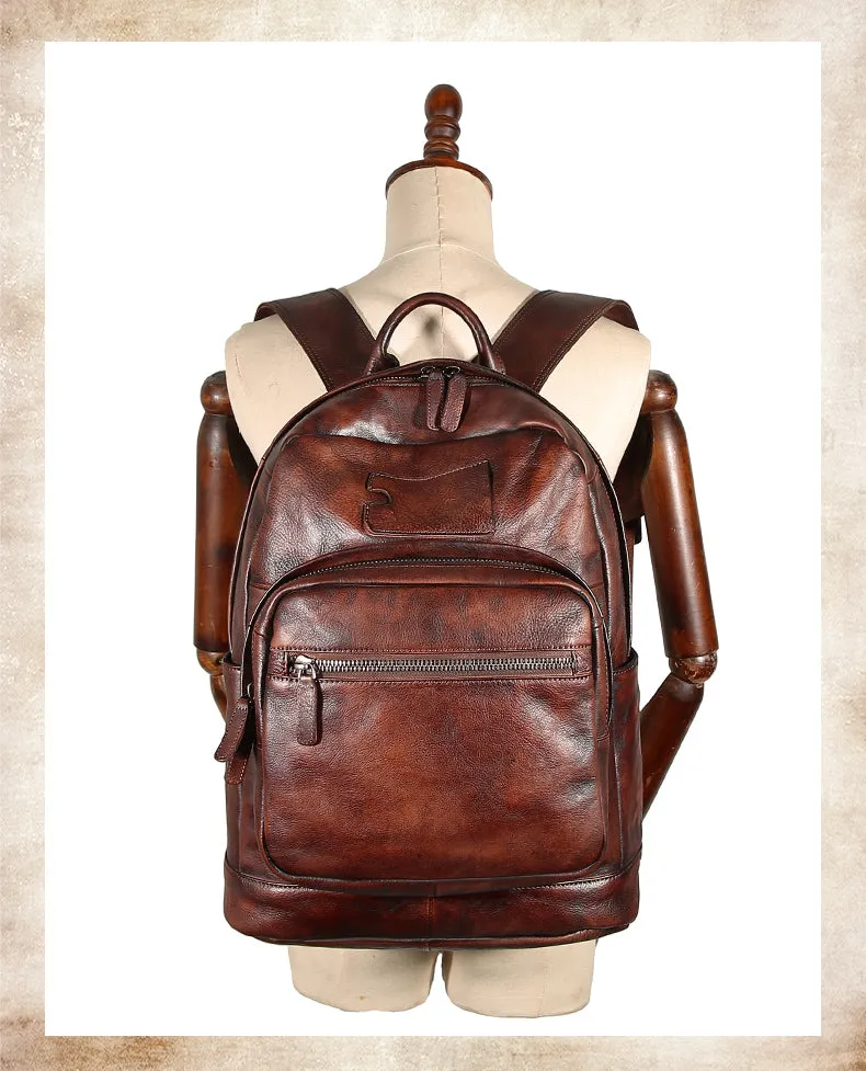 Best Black Gray Leather Rucksack Bag Womens Vintage 16 inches Laptop Backpack Leather School Backpack Purse