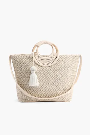 Birch Lurex Durrie Cane Handle Hand Woven Large Tote