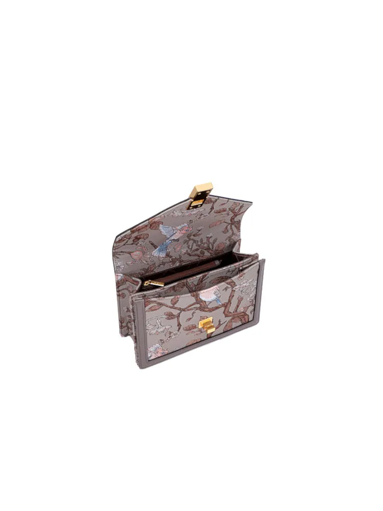 Birds Jacquard with Cow Leather Crossbody & Shoulder Bag