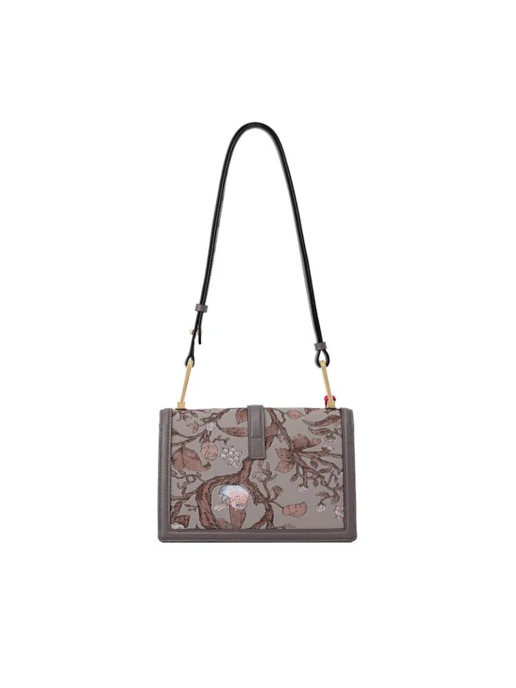 Birds Jacquard with Cow Leather Crossbody & Shoulder Bag
