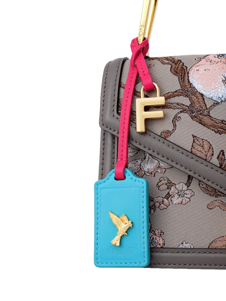 Birds Jacquard with Cow Leather Crossbody & Shoulder Bag