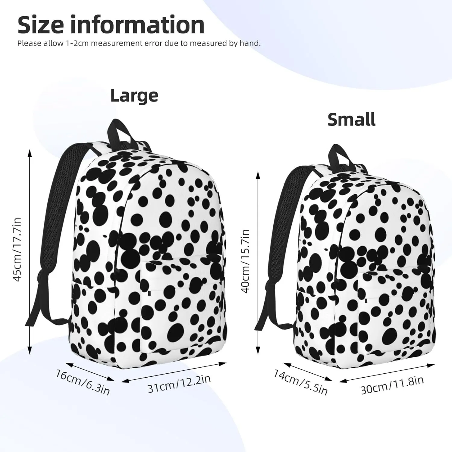 Black & White Big Dot Print Canvas Backpack Women,Mens Travel Casual Daypack Bookbag For Laptop Work Travel Hiking
