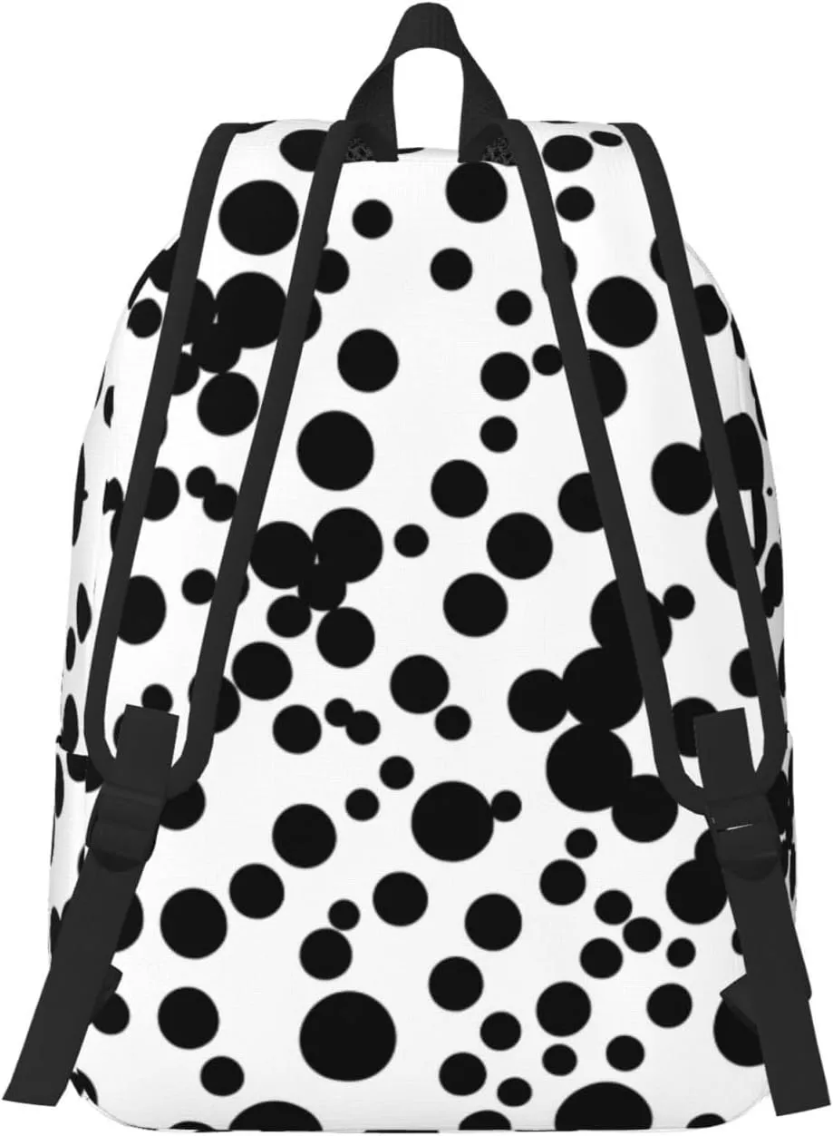 Black & White Big Dot Print Canvas Backpack Women,Mens Travel Casual Daypack Bookbag For Laptop Work Travel Hiking