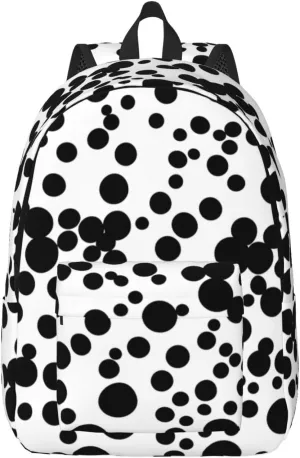 Black & White Big Dot Print Canvas Backpack Women,Mens Travel Casual Daypack Bookbag For Laptop Work Travel Hiking