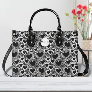 Black and White Groovy Hearts Luxury Women Leather Handbag (3 sizes)