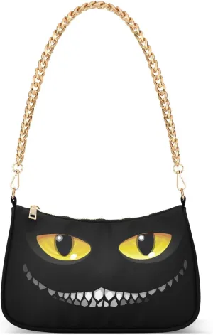 Black Cat Eyes Smile Shoulder Handbags for Women Travel Hobo Tote Handbag Women Gold Chain Shoulder Bags Purse with Zipper Closure
