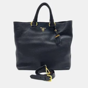 Black Leather Vitello Diano Tote Bag