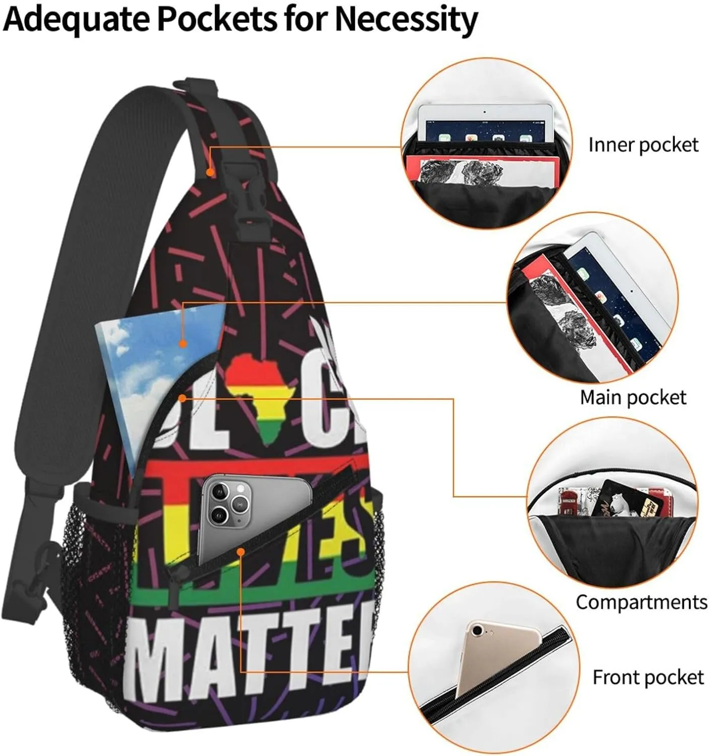 Black Lives Matter African Small Crossbody Backpack Sling Bag For Men Women Mini One Shoulder Chest Bags Gym Sport Travel Hiking Daypack