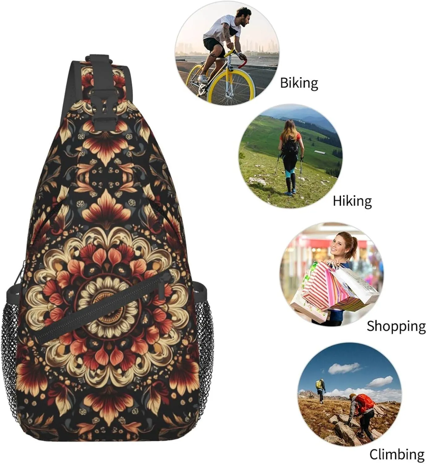 Black Print Sling Bag Crossbody Shoulder Backpack Chest Bags Gym Travel Hiking Casual Daypack