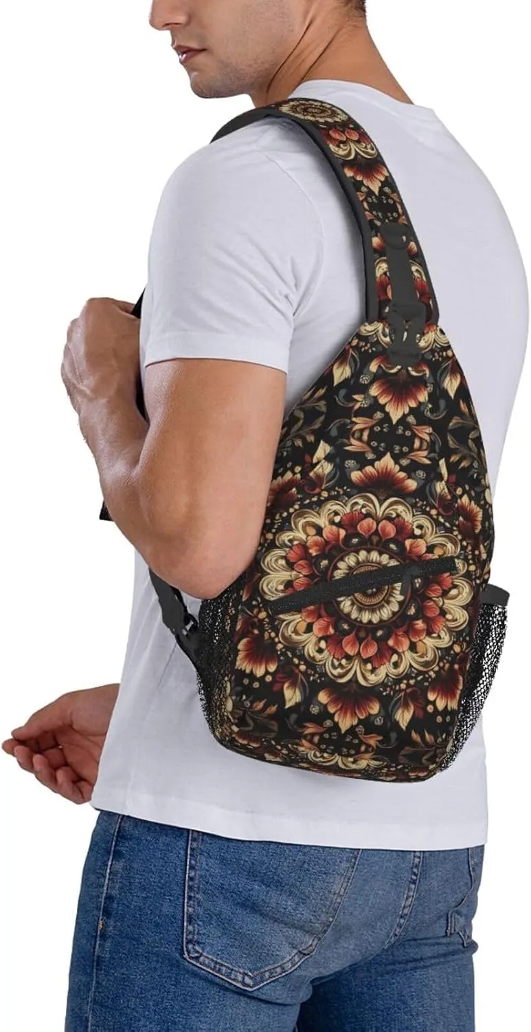 Black Print Sling Bag Crossbody Shoulder Backpack Chest Bags Gym Travel Hiking Casual Daypack